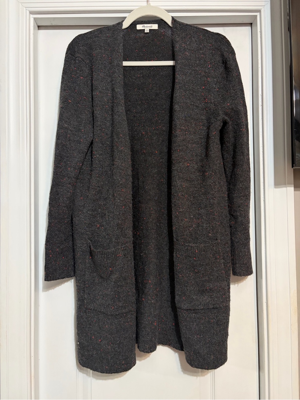 Madewell Kent Charcoal Open-Front Flecked Long Cardigan